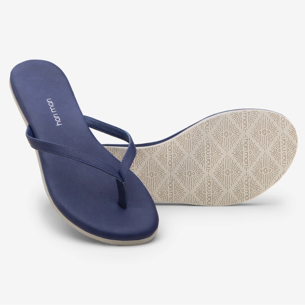 Hari mari Women’s Navy Blue Leather Mari Flip Flops Size: 8